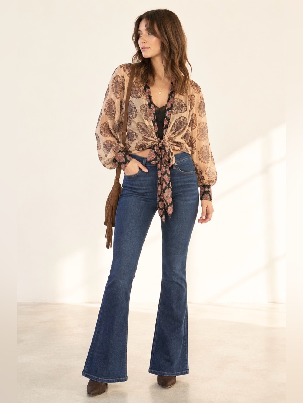 Free People Sheer Kantha Kimono Tie Front Boho Metallic Sz OS
